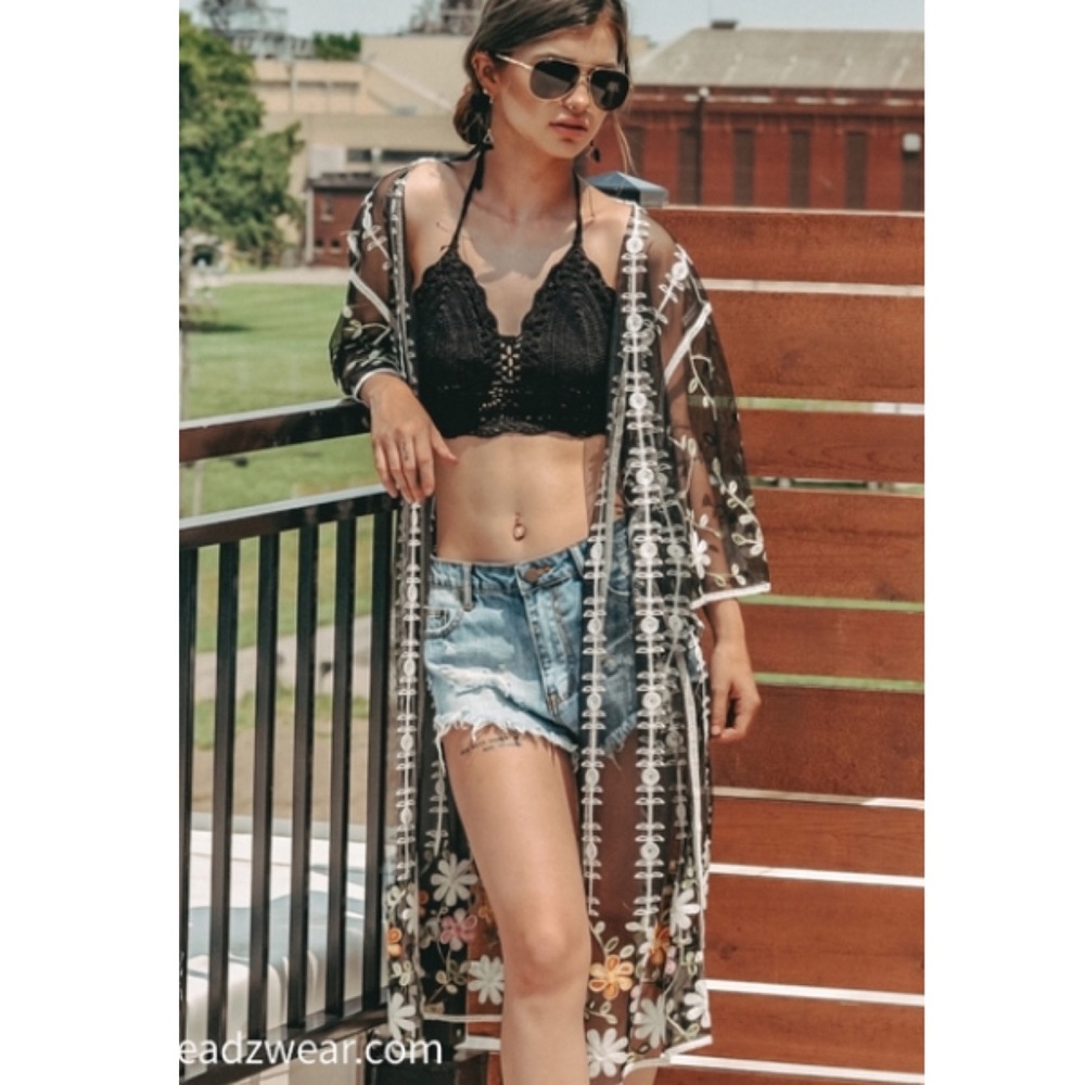 Embroidered Sheer Kimono - Picture 3 of 9